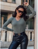 Fitted blouse with a V-neck, khaki 8068 - Online store - Boutique